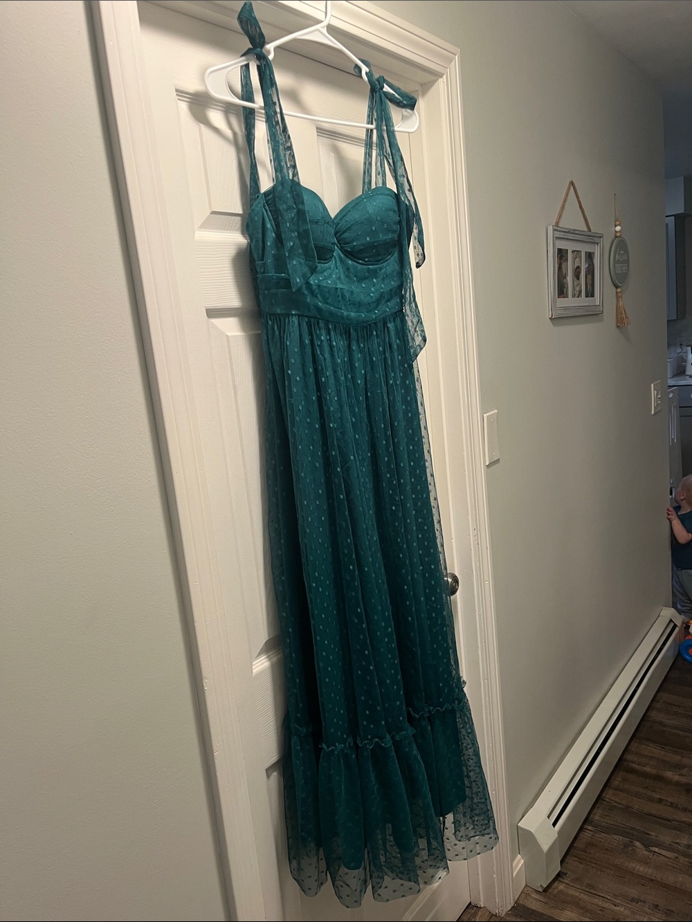Teal Polka Dot Maxi Dress with Ties